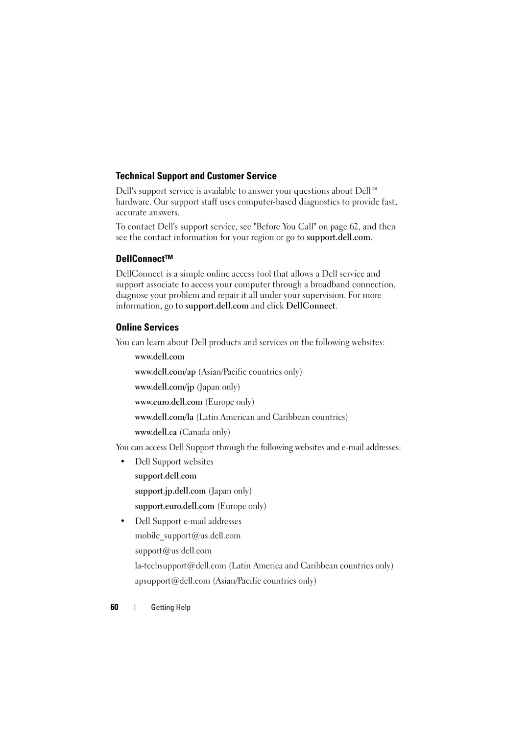 Dell PP36 manual Technical Support and Customer Service, DellConnect Online Services 