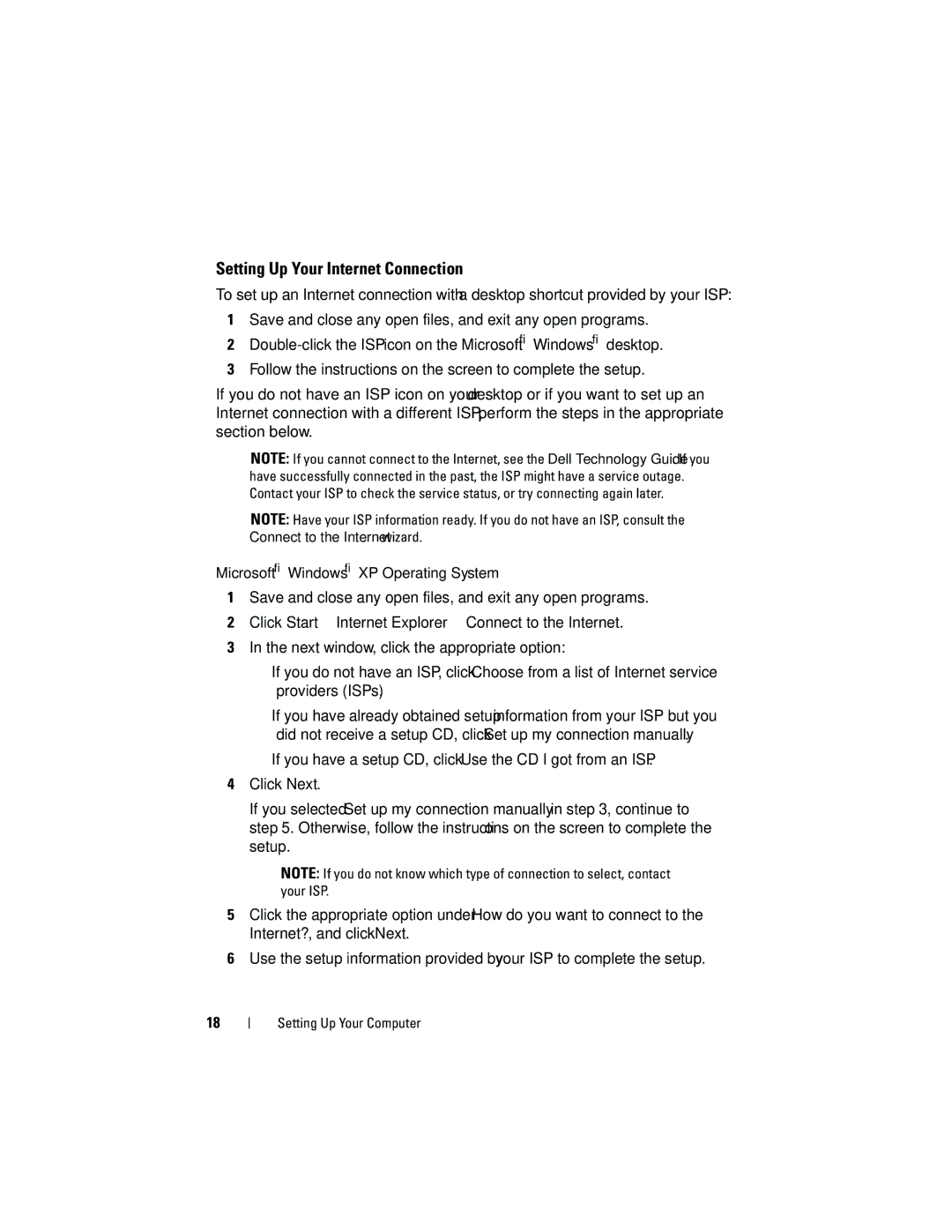Dell PP36L, PP36S, PP36X manual Setting Up Your Internet Connection, Microsoft Windows XP Operating System 