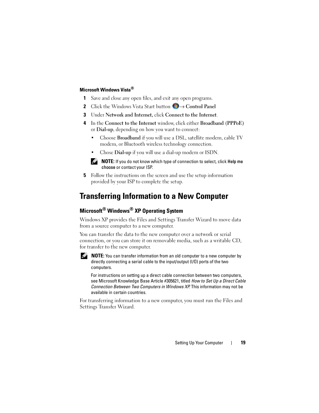 Dell PP36S Transferring Information to a New Computer, Microsoft Windows XP Operating System, Microsoft Windows Vista 