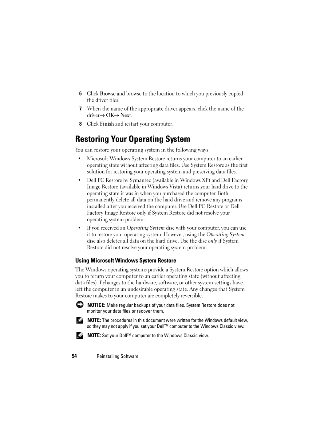 Dell PP36L, PP36S, PP36X manual Restoring Your Operating System, Using Microsoft Windows System Restore 