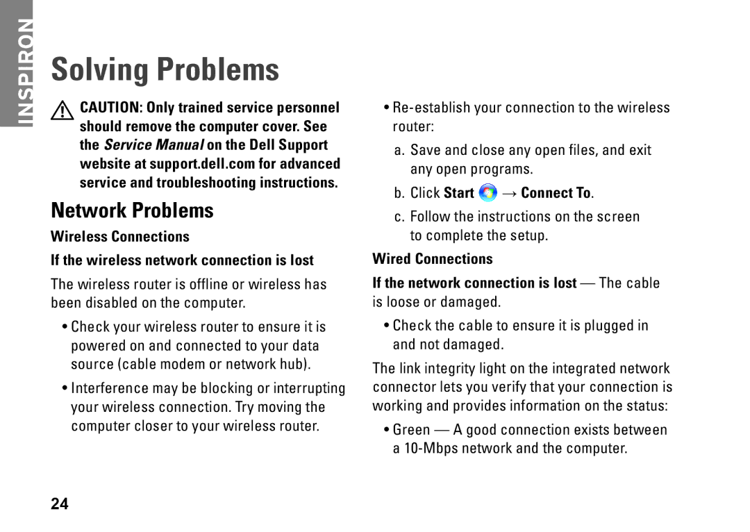 Dell PP40S setup guide Solving Problems, Network Problems 