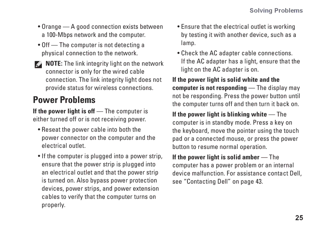 Dell PP40S setup guide Power Problems, Solving Problems 