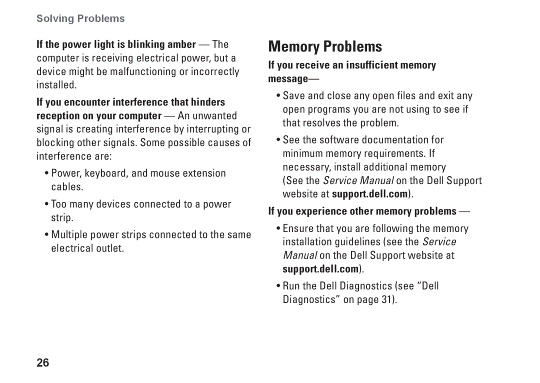 Dell PP40S Memory Problems, If you receive an insufficient memory message, If you experience other memory problems 