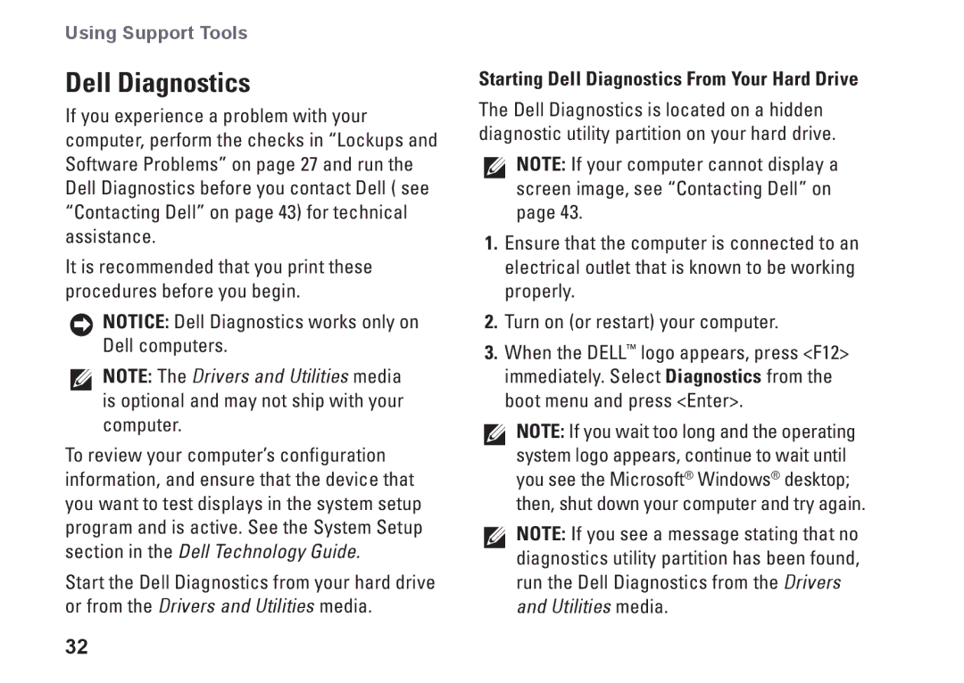 Dell PP40S setup guide Starting Dell Diagnostics From Your Hard Drive 