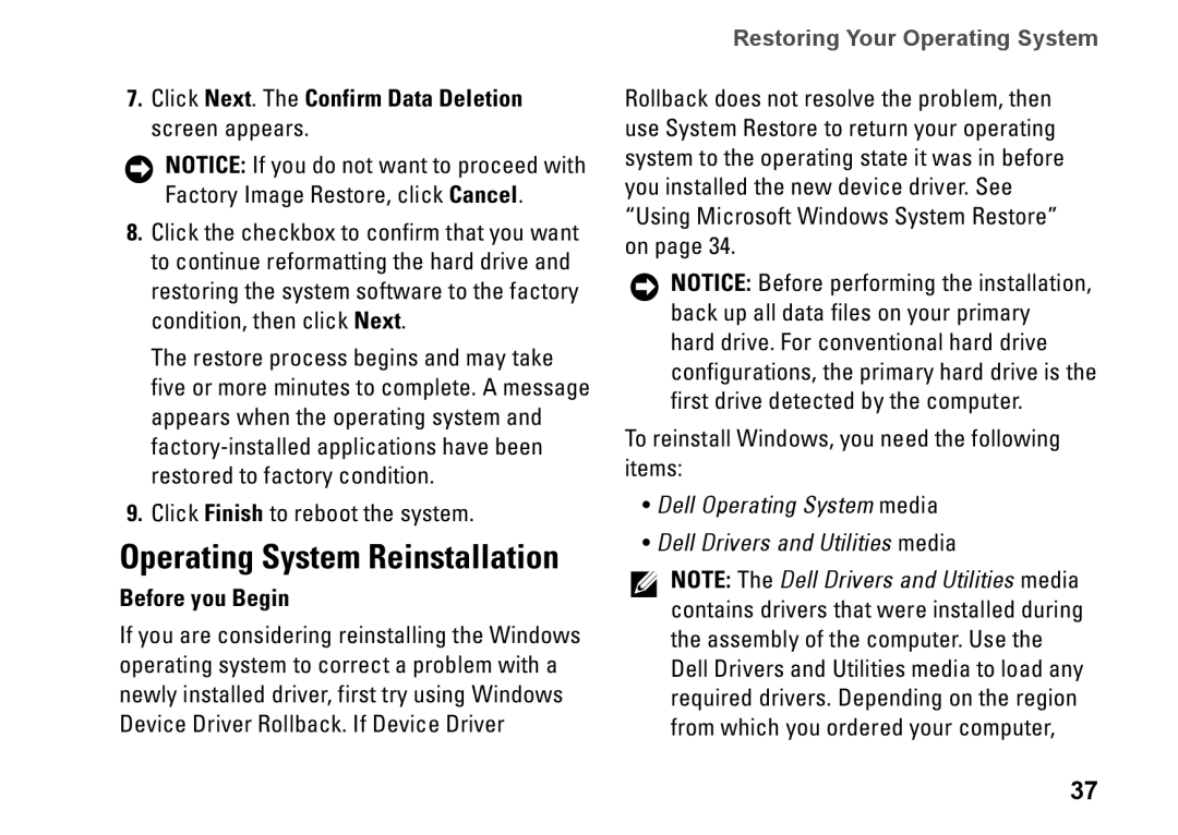 Dell PP40S setup guide Click Next. The Confirm Data Deletion screen appears, Before you Begin 