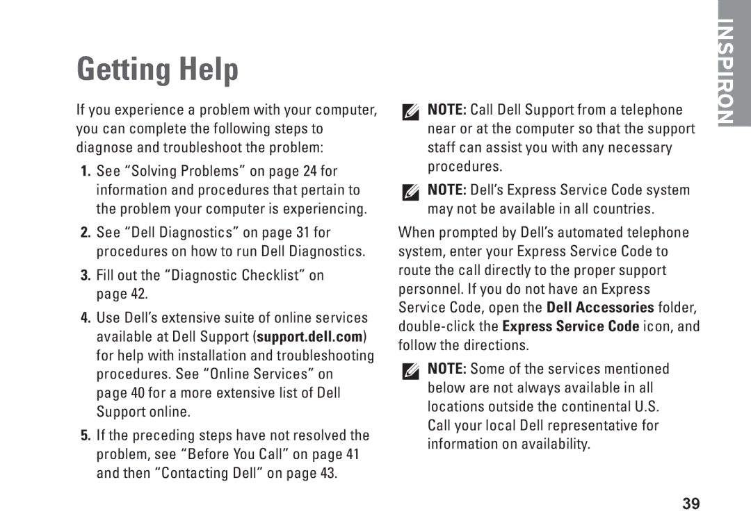 Dell PP40S setup guide Getting Help, Fill out the Diagnostic Checklist on 