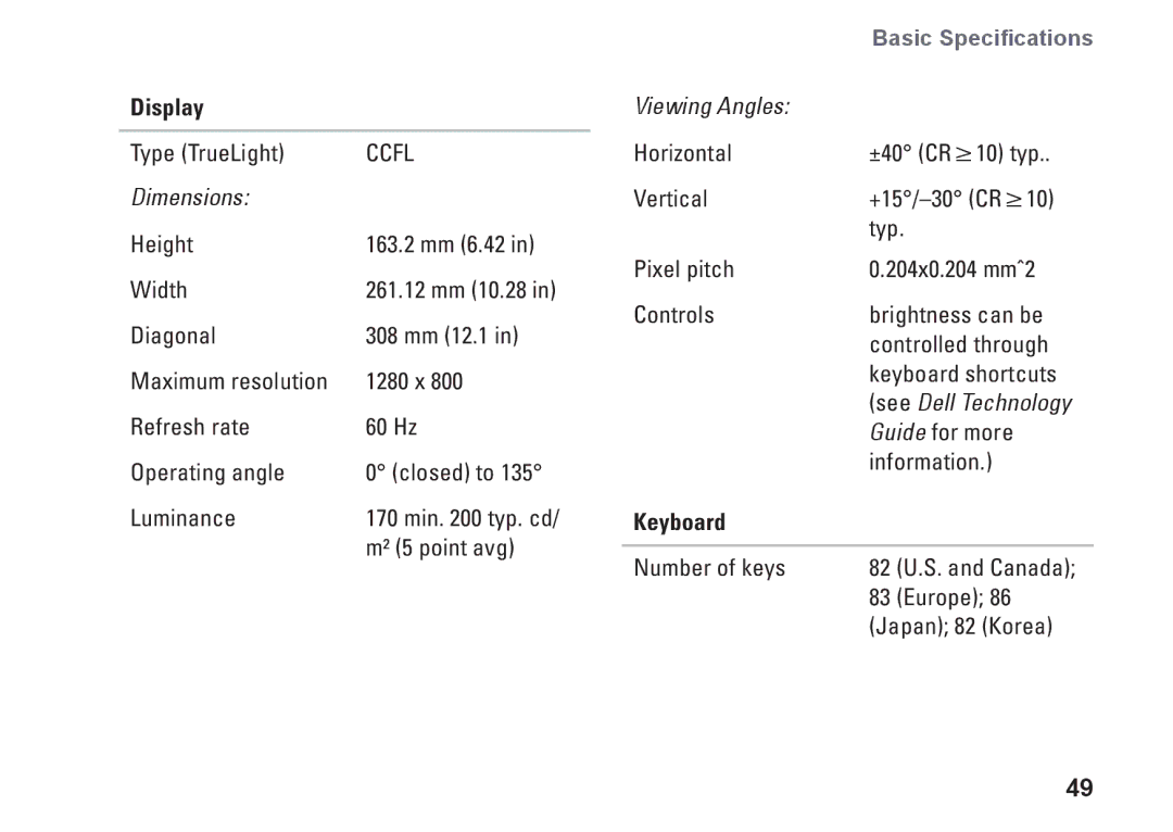 Dell PP40S setup guide Display, Dimensions 