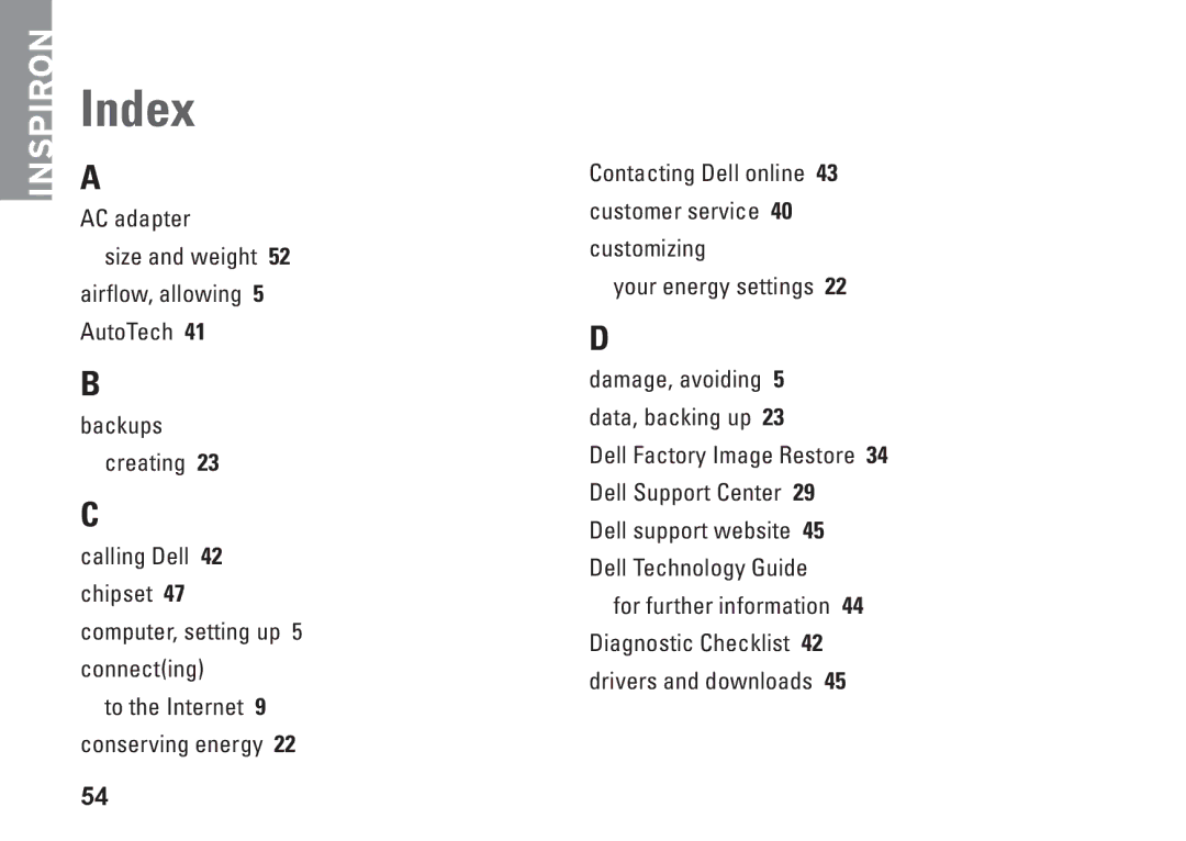 Dell PP40S setup guide Index 