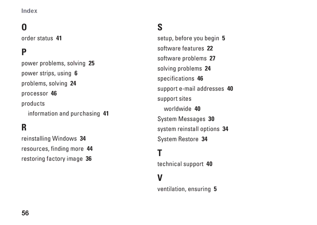 Dell PP40S setup guide Index 