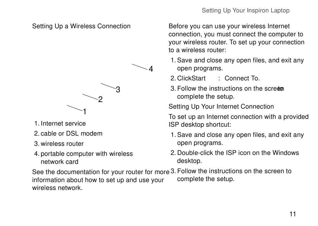 Dell PP41L setup guide Setting Up a Wireless Connection, Click Start → Connect To, Setting Up Your Internet Connection 