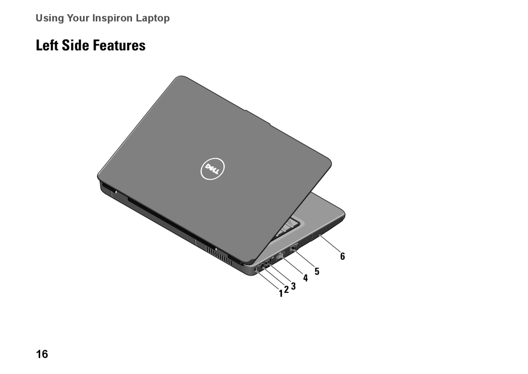 Dell PP41L setup guide Left Side Features 