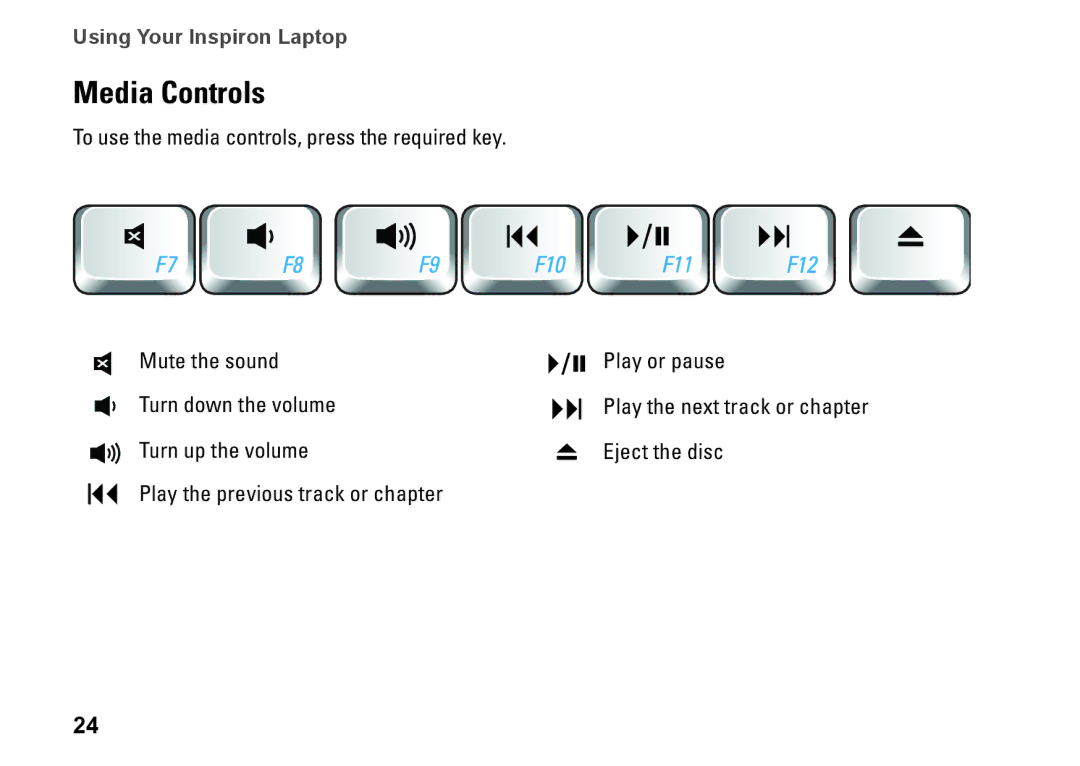 Dell PP41L setup guide Media Controls 