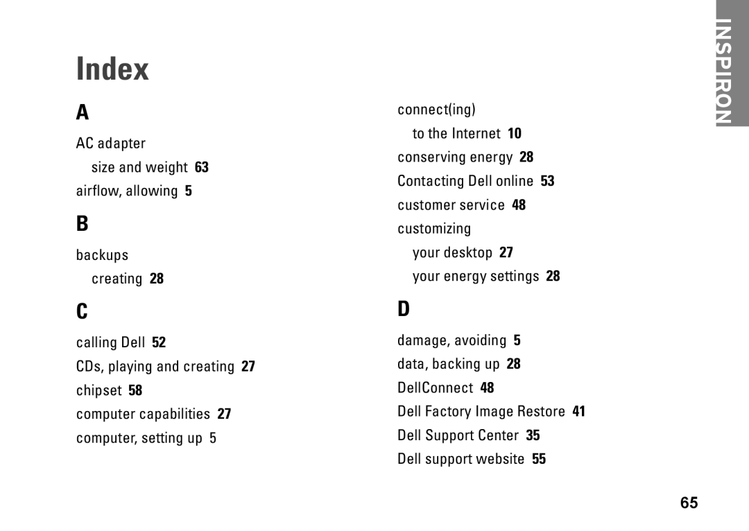 Dell PP41L setup guide Index 