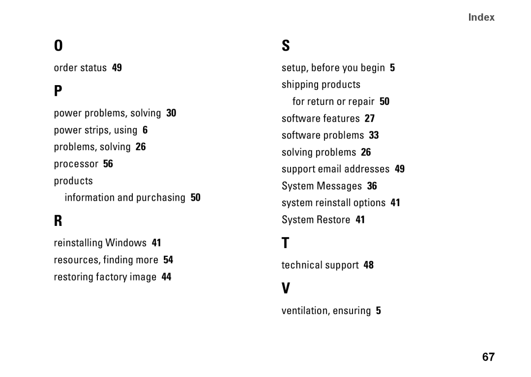 Dell PP41L setup guide Index 