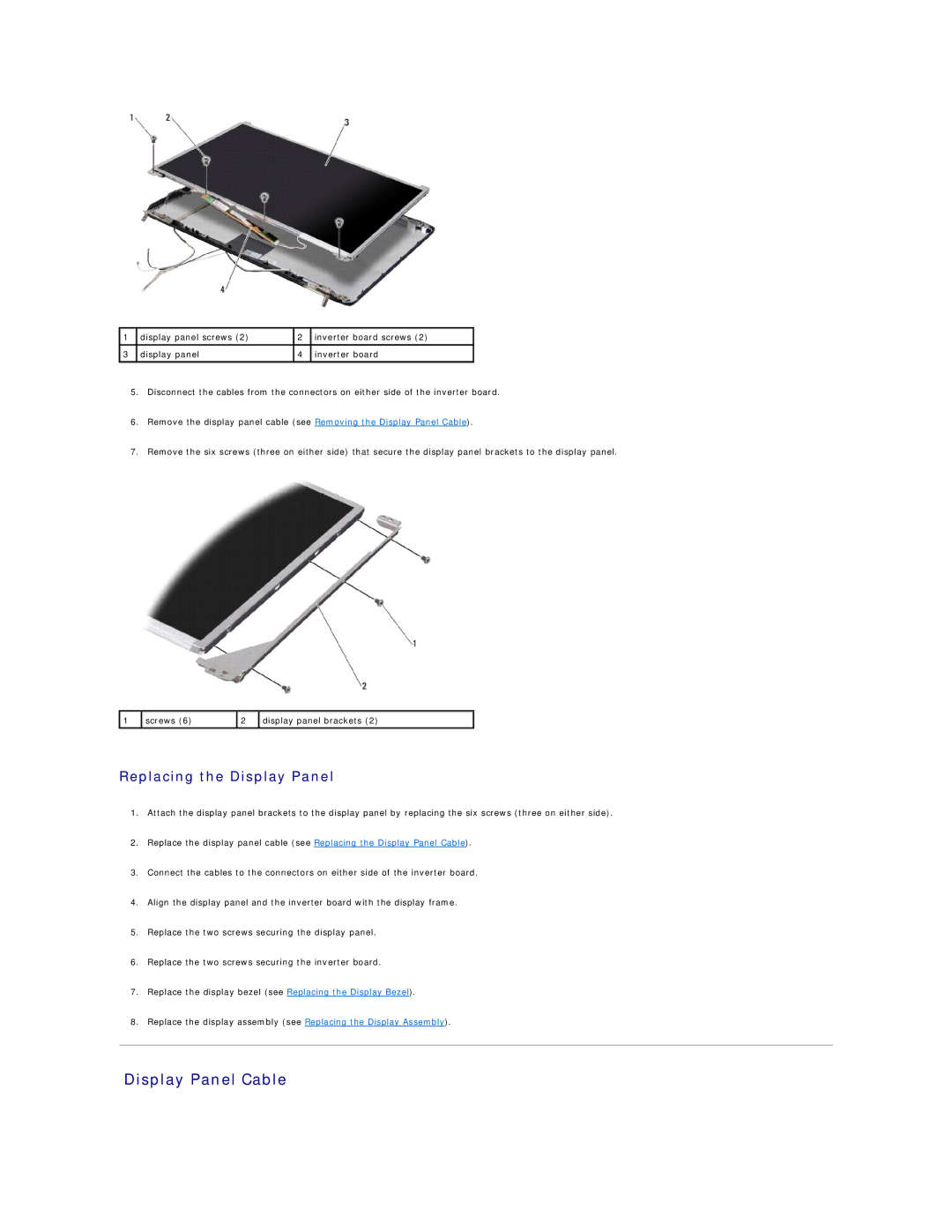 Dell PP41L manual Display Panel Cable, Replacing the Display Panel 