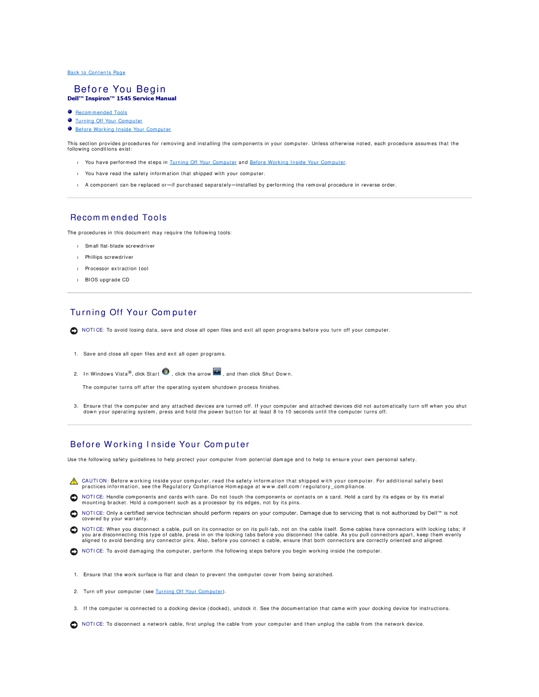 Dell PP41L manual Before You Begin, Recommended Tools, Turning Off Your Computer, Before Working Inside Your Computer 