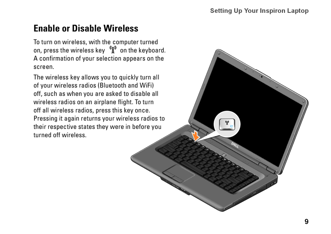 Dell PP41L setup guide Enable or Disable Wireless 