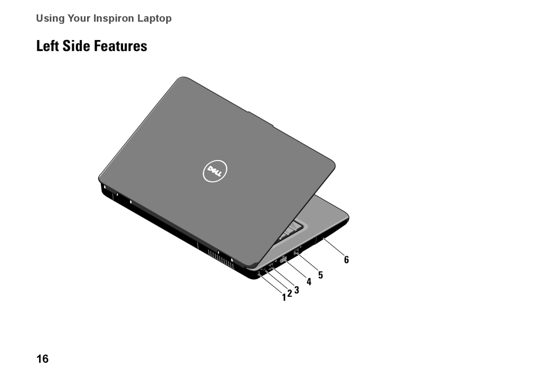 Dell PP41L setup guide Left Side Features 