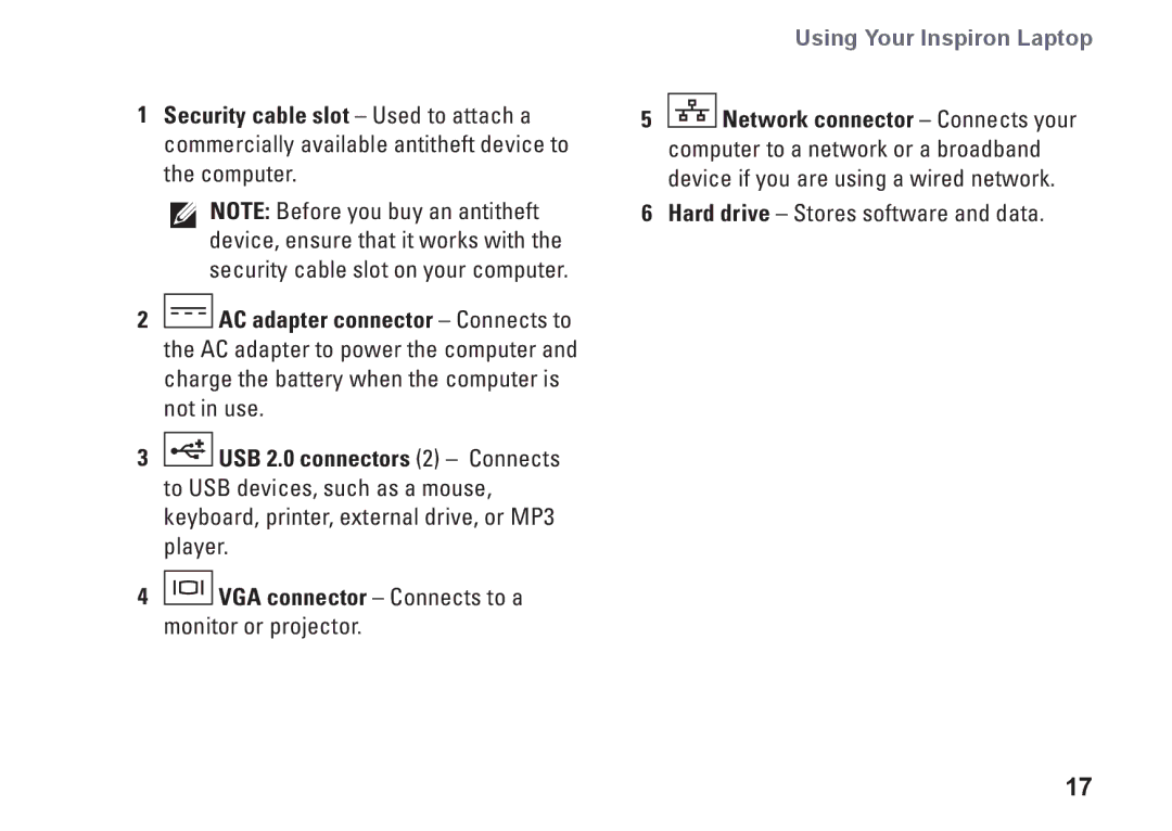 Dell PP41L setup guide Hard drive Stores software and data 