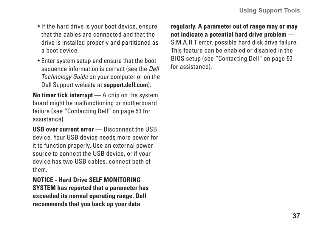 Dell PP41L setup guide Using Support Tools 