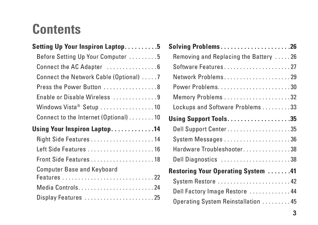 Dell PP41L setup guide Contents 