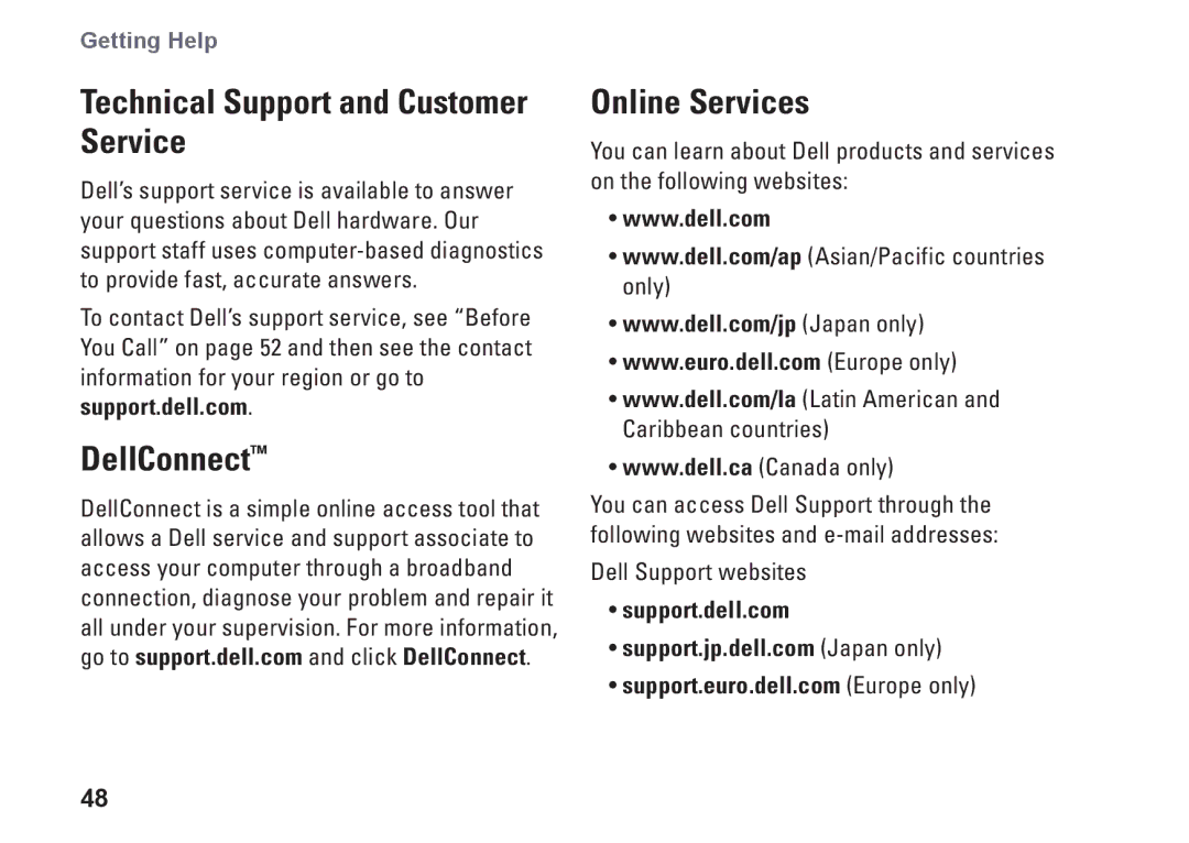 Dell PP41L setup guide DellConnect Online Services, Support.dell.com 