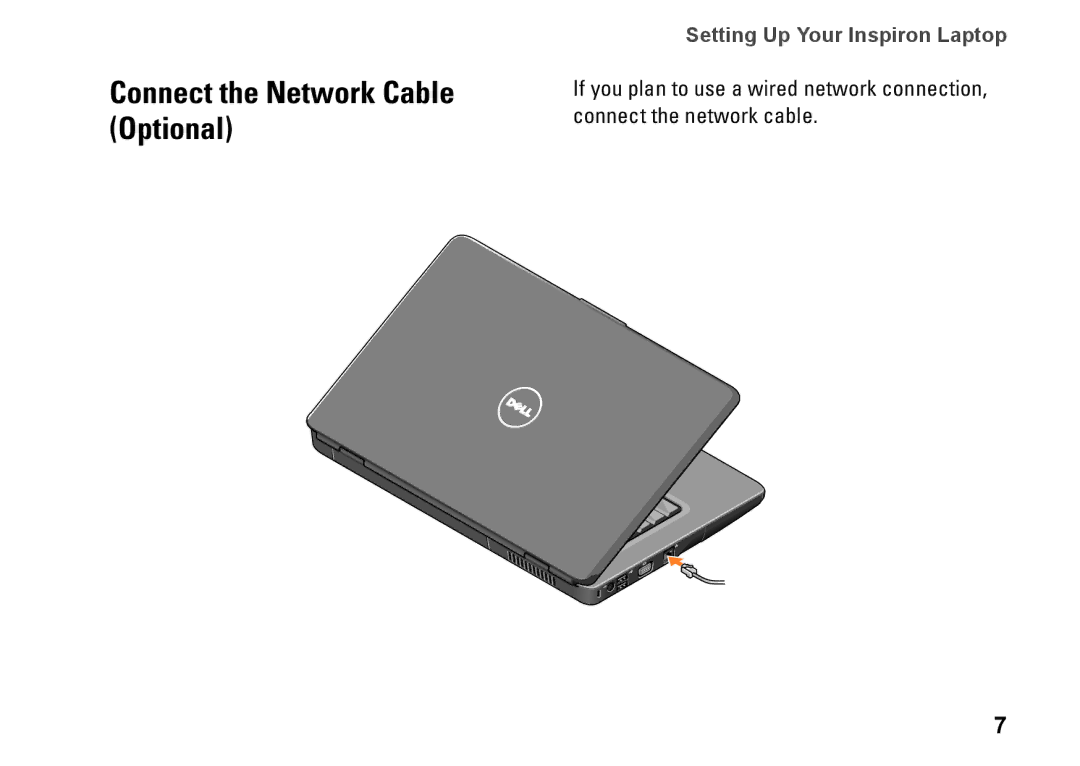 Dell PP41L setup guide Connect the Network Cable Optional 