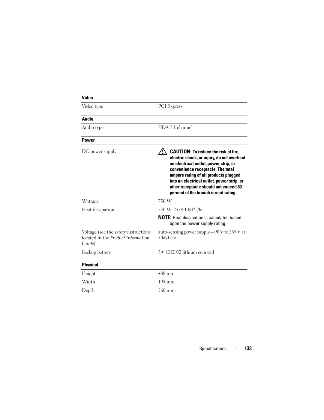 Dell DCDR01, PP521 owner manual 133, An electrical outlet, power strip, or, Convenience receptacle. The total 