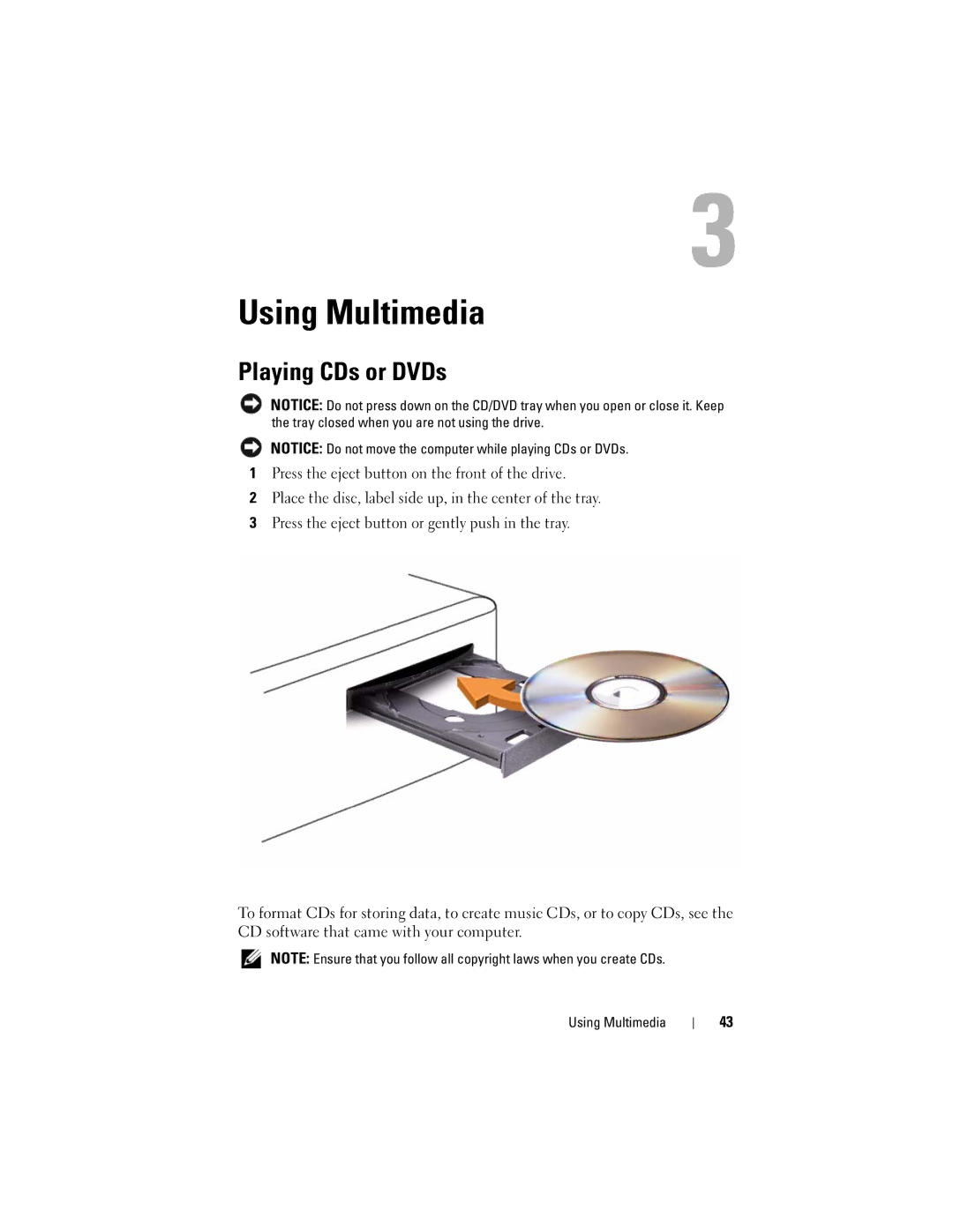 Dell DCDR01, PP521 owner manual Using Multimedia, Playing CDs or DVDs 