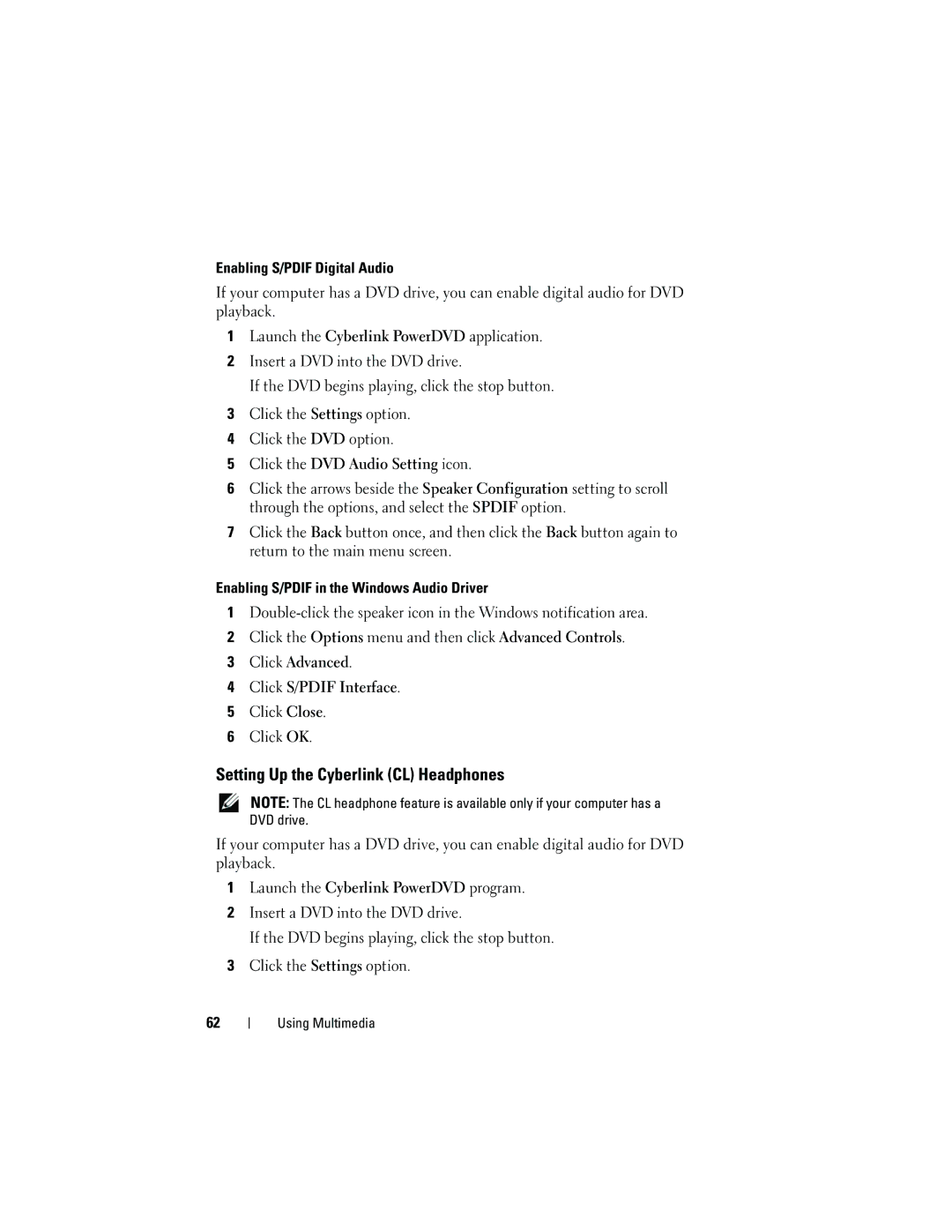 Dell PP521, DCDR01 owner manual Setting Up the Cyberlink CL Headphones 