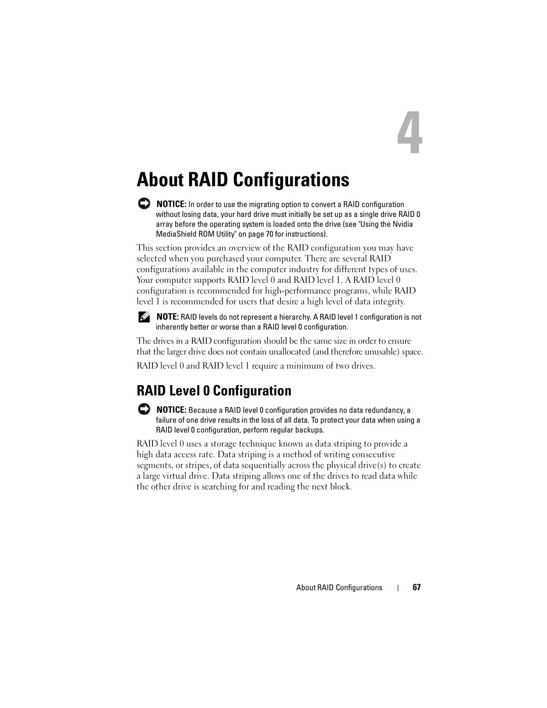 Dell DCDR01, PP521 owner manual About RAID Configurations, RAID Level 0 Configuration 