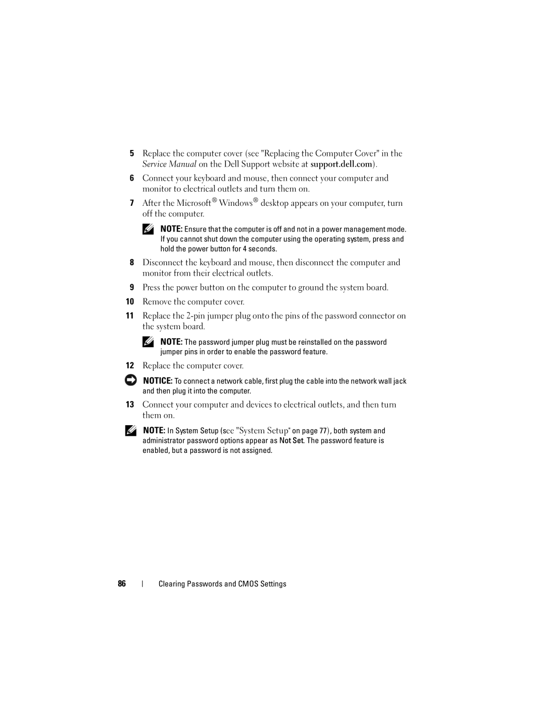 Dell PP521, DCDR01 owner manual Clearing Passwords and Cmos Settings 