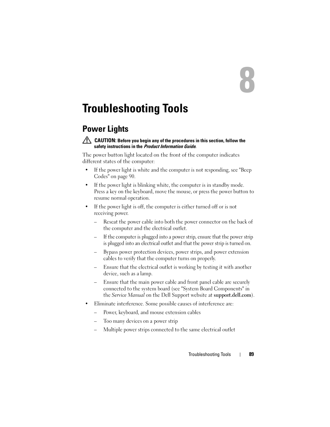 Dell DCDR01, PP521 owner manual Troubleshooting Tools, Power Lights 