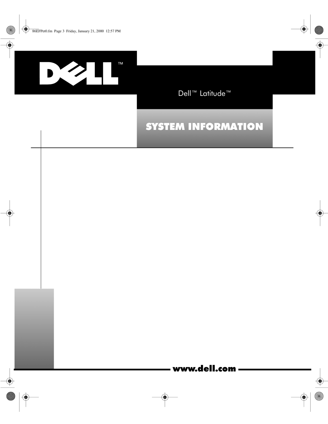 Dell PPX manual 6670,1250$7,21, Zzzghoofrp, Hooœ/Dwlwxghœ, 86EFPet0.fm Page 3 Friday, January 21, 2000 1257 PM 