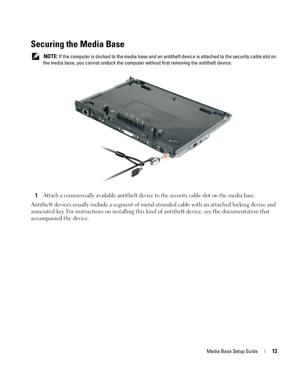 Dell PR09S setup guide Securing the Media Base 