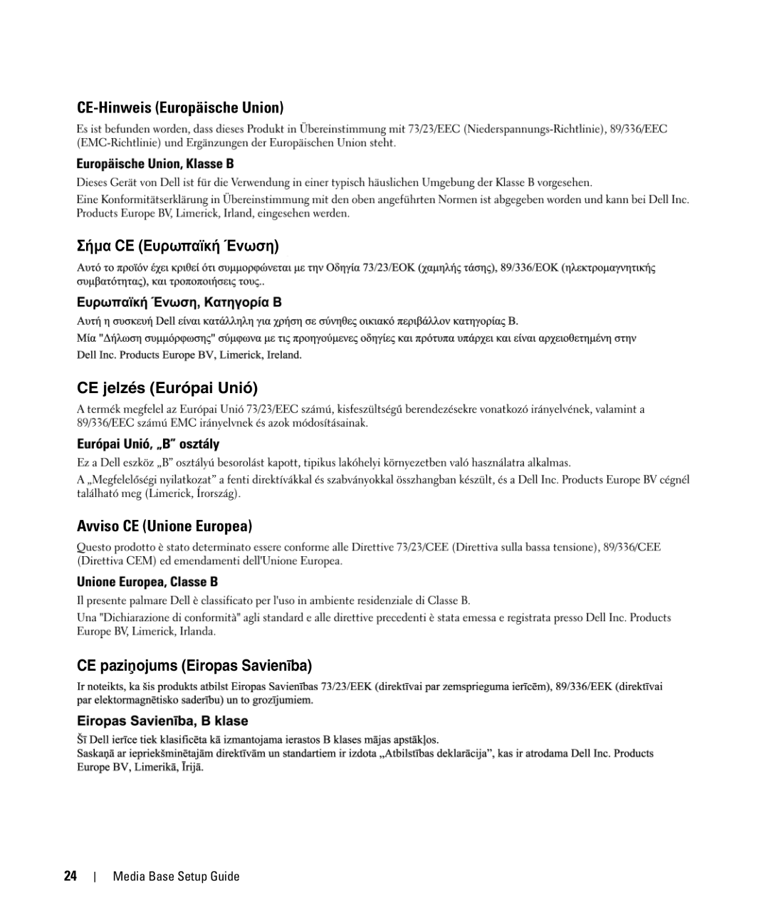 Dell PR09S setup guide CE-Hinweis Europäische Union 