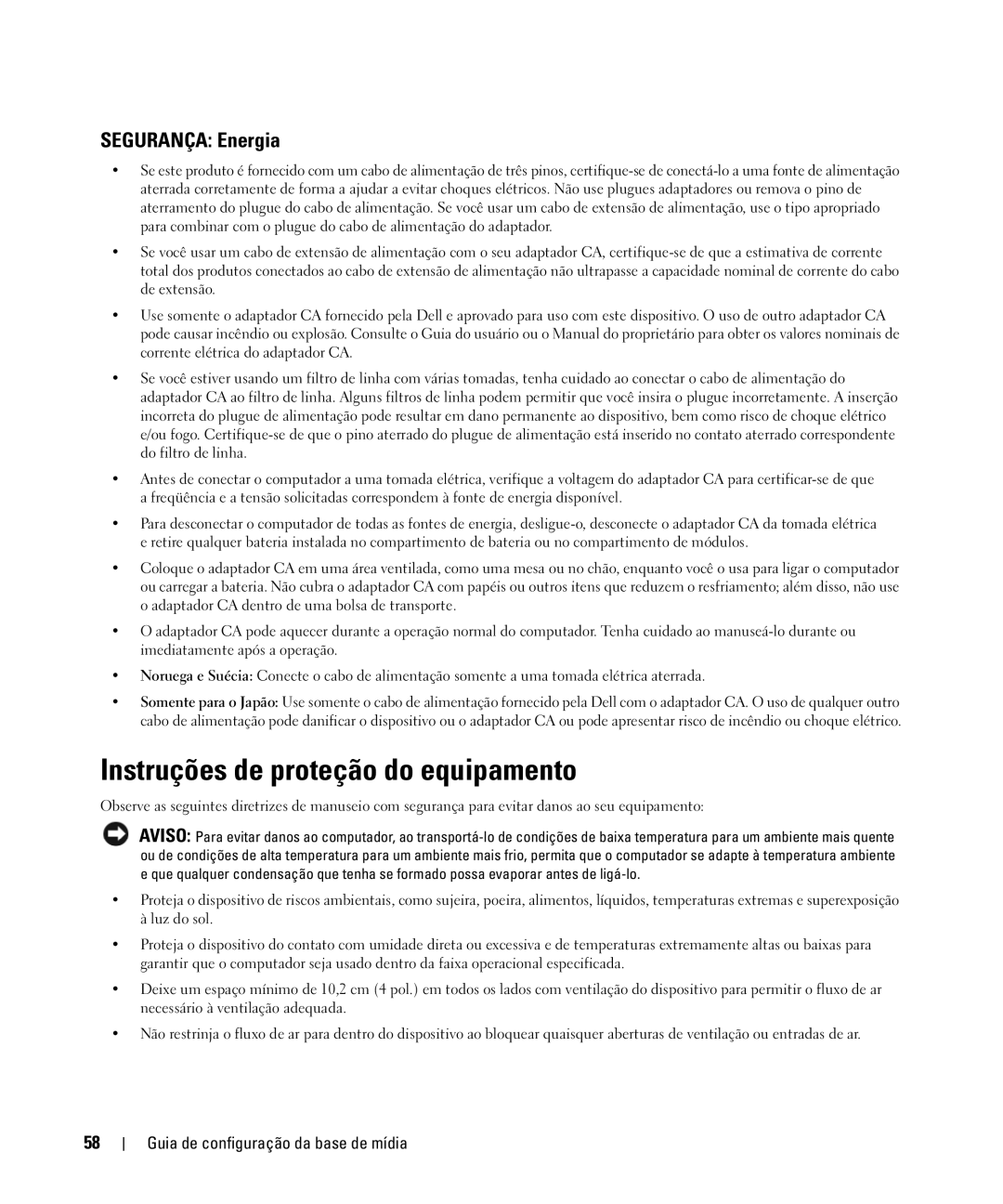 Dell PR09S setup guide Instruções de proteção do equipamento, Segurança Energia 