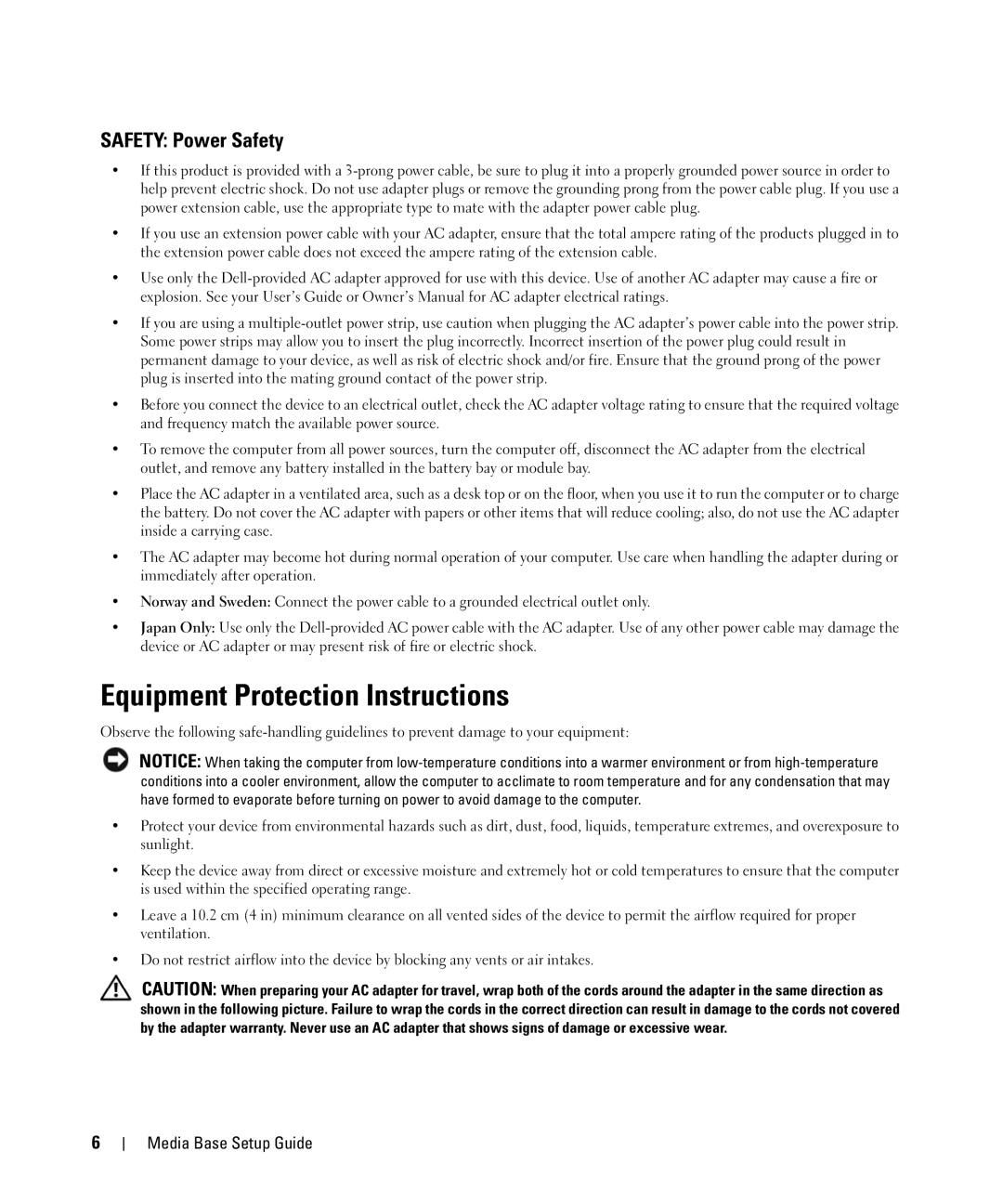 Dell PR09S setup guide Equipment Protection Instructions, Safety Power Safety 