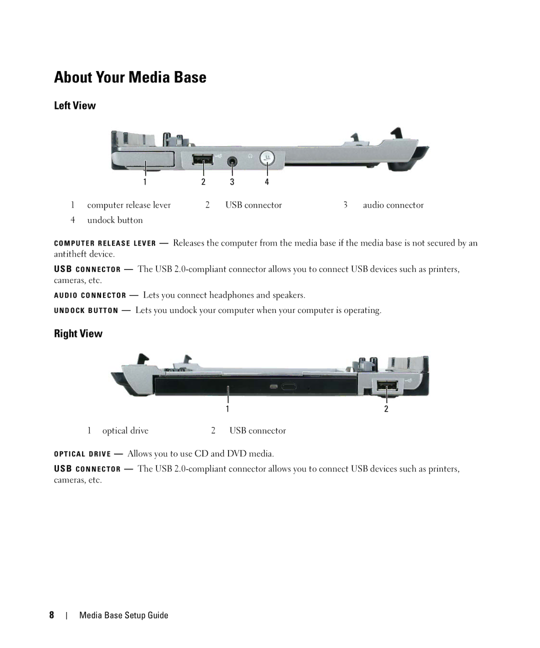 Dell PR09S setup guide About Your Media Base, Left View, Right View 