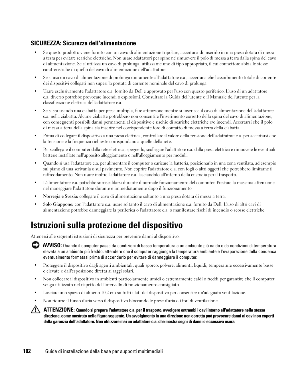 Dell PR09S setup guide Istruzioni sulla protezione del dispositivo, Sicurezza Sicurezza dellalimentazione 