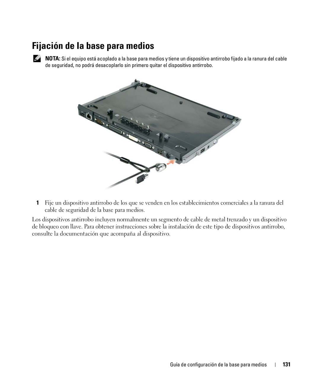 Dell PR09S setup guide Fijación de la base para medios 