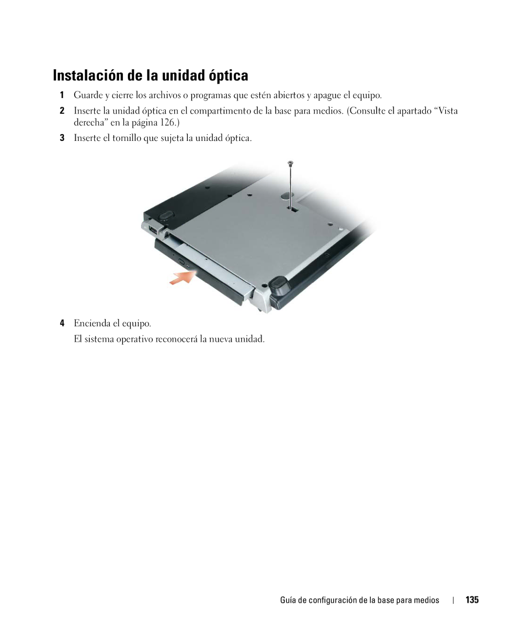 Dell PR09S setup guide Instalación de la unidad óptica 