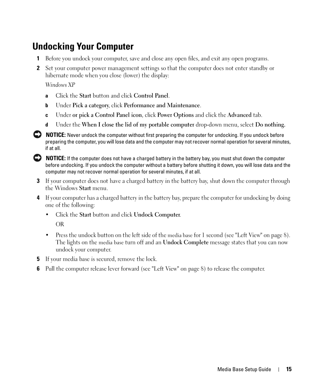 Dell PR09S setup guide Undocking Your Computer 