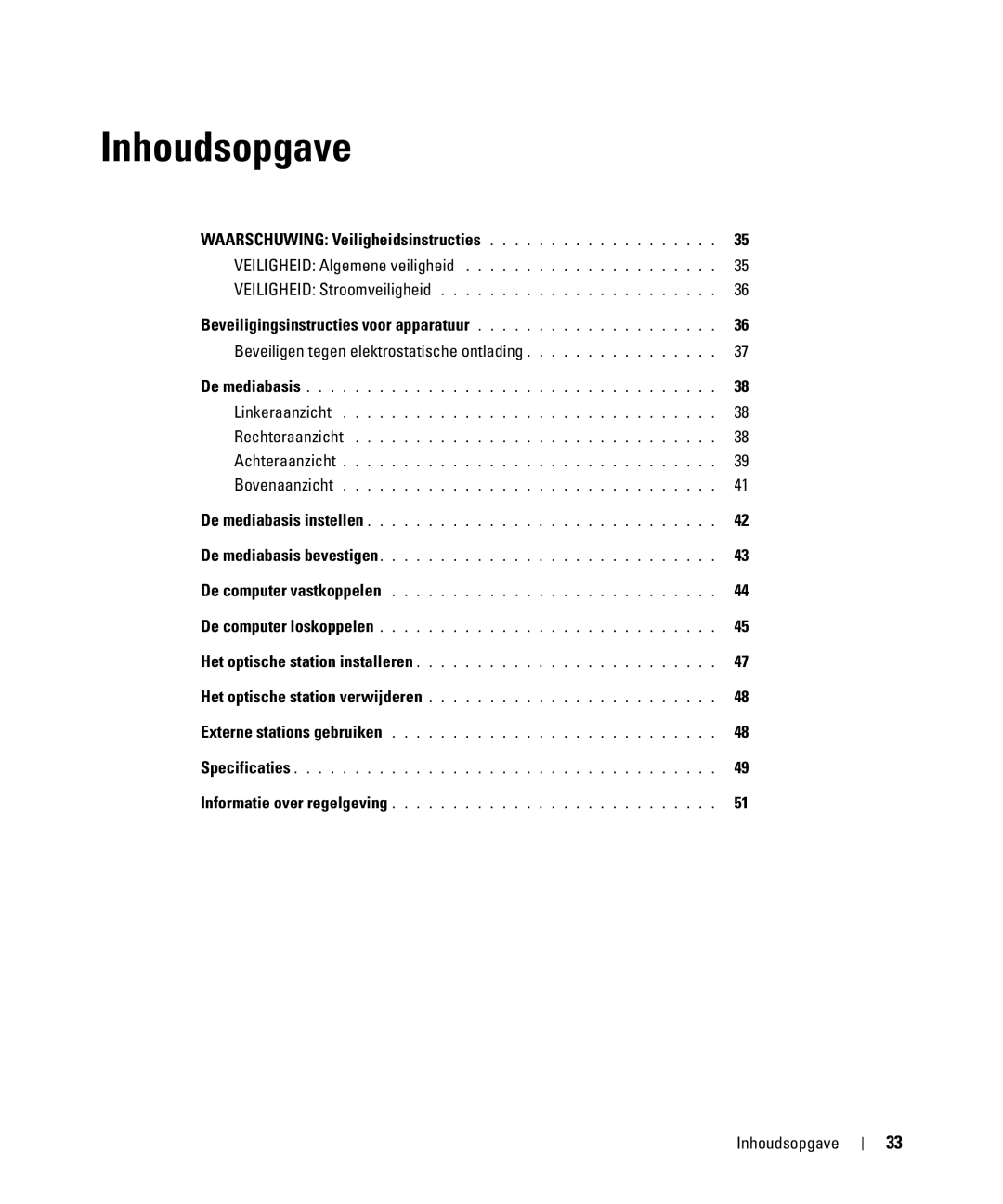 Dell PR09S setup guide Inhoudsopgave, Waarschuwing Veiligheidsinstructies 