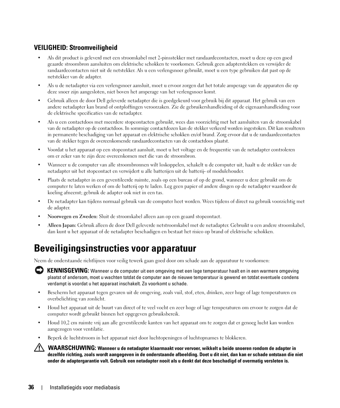 Dell PR09S setup guide Beveiligingsinstructies voor apparatuur, Veiligheid Stroomveiligheid 