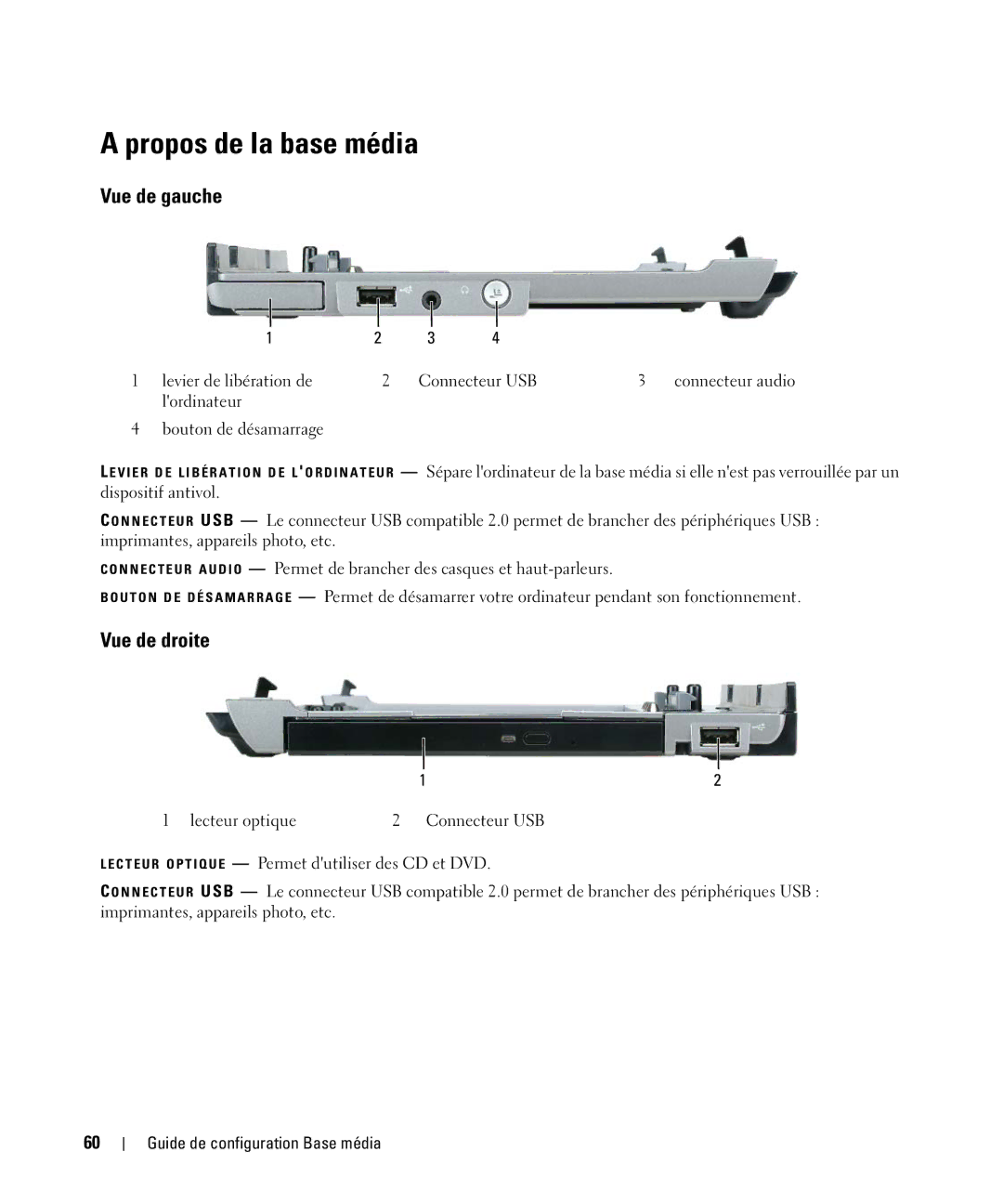 Dell PR09S setup guide Propos de la base média, Vue de gauche, Vue de droite 