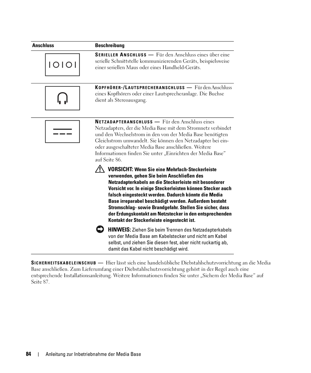 Dell PR09S setup guide Verwenden, gehen Sie beim Anschließen des, Kontakt der Steckerleiste eingesteckt ist 