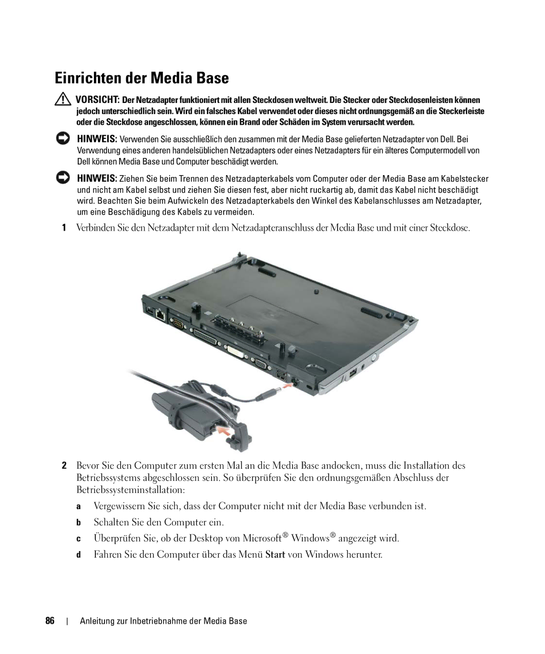 Dell PR09S setup guide Einrichten der Media Base 