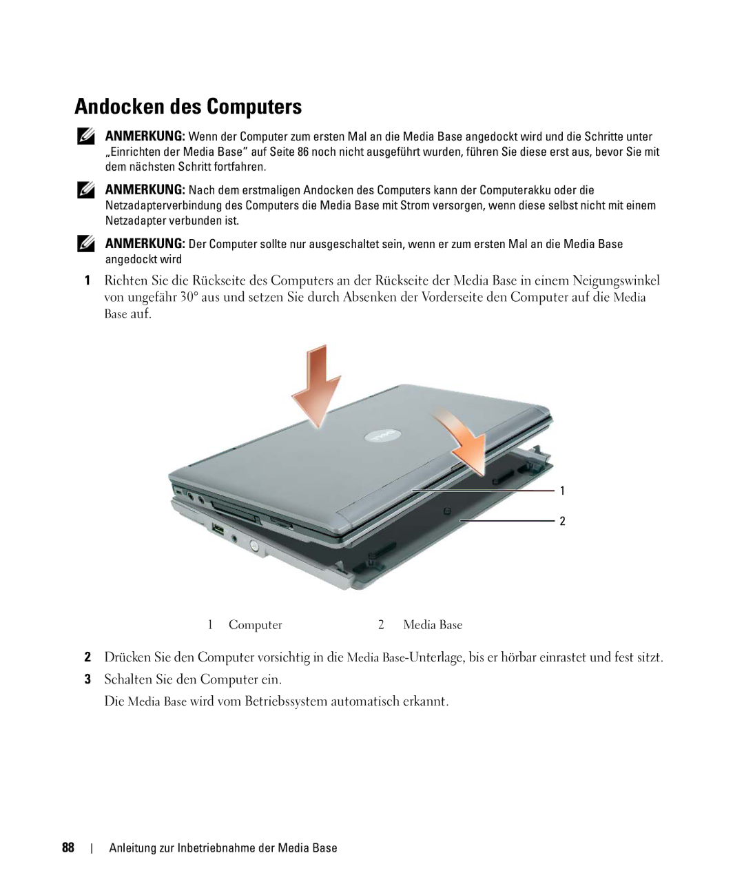 Dell PR09S setup guide Andocken des Computers 