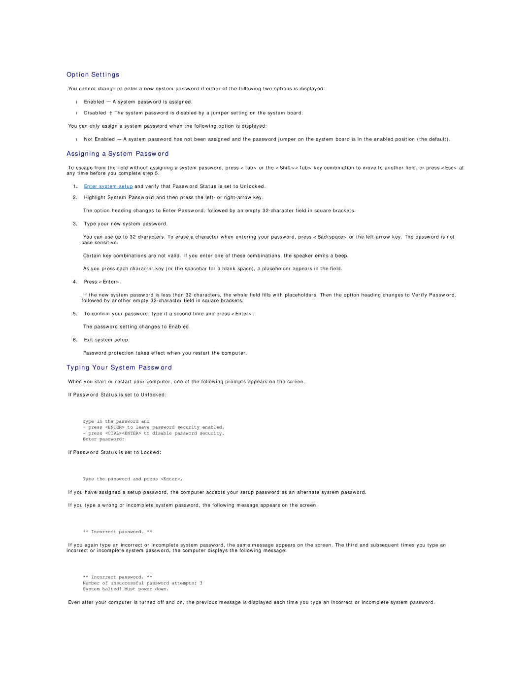 Dell PRECISION WORKSTATION 450 manual Assigning a System Password, Typing Your System Password 